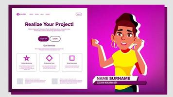 Self Presentation Vector. African American Female. Introduce Yourself Or Your Project, Business. Illustration