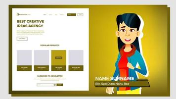 Self Presentation Vector. Asian Female. Introduce Yourself Or Your Project, Business. Illustration vector