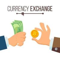 Money Currency Exchange Concept Vector. Dollar And Bitcoin. Finance. Isolated Illustration vector
