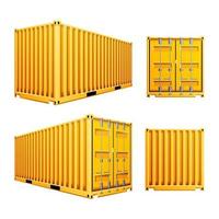 vector de contenedor de carga 3d amarillo. contenedor de carga clásico de metal realista. concepto de envío de carga. logística, maqueta de transporte. aislado en la ilustración de fondo blanco