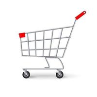 Supermarket Shopping Cart Vector. Side View Empty Shopping Cart Isolated On White Background. vector