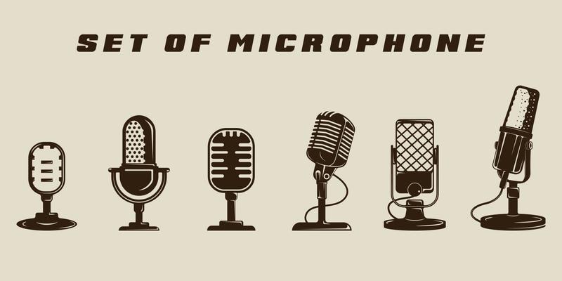 set of isolated microphone icon vector illustration template graphic logo design. bundle collection of various podcast sign or symbol for broadcast or radio business