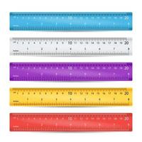 vector de regla de plástico escolar. equipo de herramientas de medida. vistoso. centímetros, escala de pulgadas. ilustración aislada
