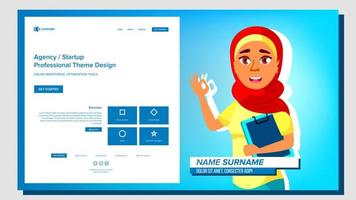 Self Presentation Vector. Arab Female. Introduce Yourself Or Your Project, Business. Illustration vector