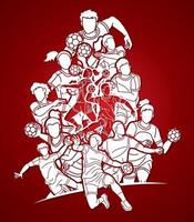 Group of Handball Sport Male and Female Players Team Mix Action vector