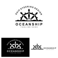 Ship Steering Logo, Ocean Icons Ship Steering Vector With Ocean Waves, Sailboat Anchor And Rope, Company Brand Sailing Design