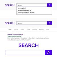 Search Bar Field Vector. Search Engine Browser Window Template. Pop Up List, Search Results. Flat Template Design For Internet Web Browser Or Web Page. vector