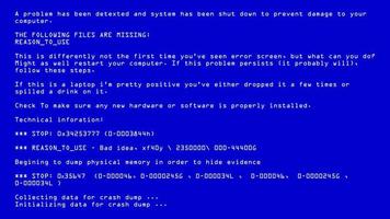 Blue Screen Of Death Vector. BSOD. Fatal Death Computer Error. System Crash Report. Illustration vector