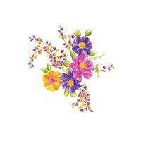 ilustración de flores, diseño floral decorativo, ilustración botánica, diseño de flores vectoriales, fondo de ramo de acuarela de flores, plantilla de fondo de flores multicolor vector