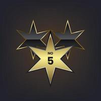 número 5, un ganador del primer diseño de etiqueta de estrella dorada, estrellas premium para la ilustración de vector de campeón.