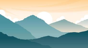 Natural scenery with silhouettes of hills, mountains and sky with clouds landscape vectors and illustrations