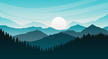 Cool natural scenery with mountain silhouettes, hills and sky vectors and illustrations