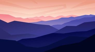 Natural landscape silhouette of hills with sky, purple gradient color and pink background vector