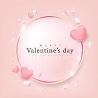 Valentine's day border decoration with pink and white hearts vector