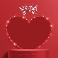 Valentine's day sale banner background with red product display and Retro light bulbs heart shape sign background vector