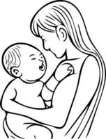 arte lineal de mamá y bebé vector