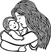 Mom and Baby Line Art vector