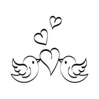 Pair of lovebirds isolated. Birds on Branch Vector, Wall Decals, Birds Couple in Love, Birds Silhouette on tree and Hearts vector