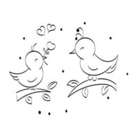 Pair of lovebirds isolated. Birds on Branch Vector, Wall Decals, Birds Couple in Love, Birds Silhouette on tree and Hearts vector