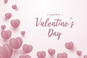 Valentines day background with pink paper hearts. Vector illustration.