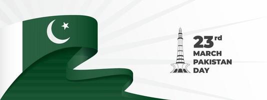 Pakistan day banner with flag ribbon,and tower of pakistan vector