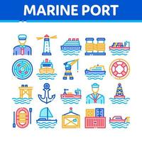 conjunto de iconos de colección de transporte de puerto marítimo vector