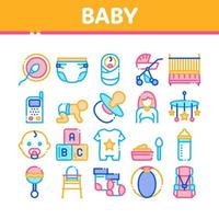 Baby Clothes And Tools Collection Icons Set Vector