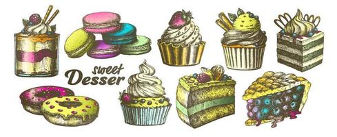 Color Assortment Baked Sweet Dessert Set Vintage Vector