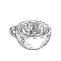 taza de café con patrón de crema boceto vector dibujado a mano