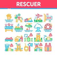 Rescuer Equipment Collection Icons Set Vector Illustrations