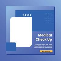 Medical social media post template design. Modern banner with blue and white background and place for the photo. Usable for social media, banner, and website. vector