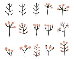 Spring twigs with buds. Vector set of branches isolated on a white background.