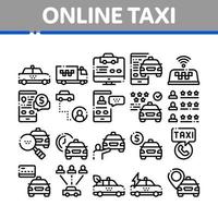 conjunto de iconos de elementos de colección de taxi en línea vector