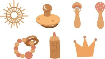 Set of cute boho baby objects. Cartoon doodle kids clipart for baby shower invitation card, nursery room decor, poster. Editable vector illustration.