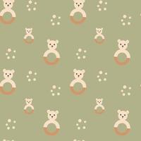 Seamless pattern. Pastel green colors. baby rattle bear. Also for printing on paper and fabric. vector