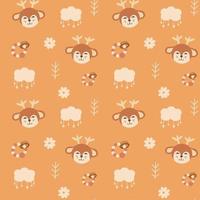 Cute seamless pattern with deer head, children's toy, clouds. Vector print in boho style for a child
