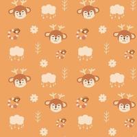 Cute seamless pattern with deer head, children's toy, clouds. Vector print in boho style for a child