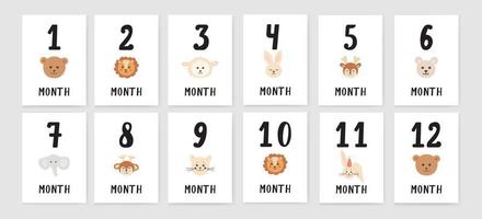 Baby Milestone Cards with numbers in pastel colors. Baby is first 12 months. Baby is first year baby boy or girl shower gifts. Capture all the special moments of little one s in first year vector