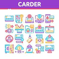 conjunto de iconos de elementos de colección de hacker carder vector