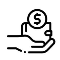 la mano sostiene la billetera con la ilustración del contorno del vector del icono del dinero