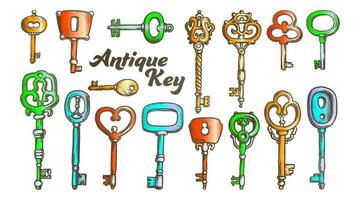 Key In Different Form And Material Ink Color Set Vector