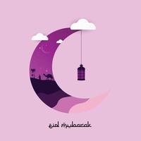 Paper Cut style eid mubarak concept vector template design