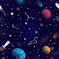 Seamless galaxy space pattern with constellations and planets vector