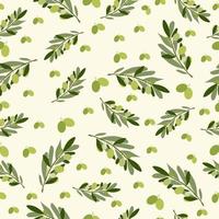 Vector seamless pattern of olive branches and leaves.