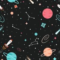 Seamless galaxy space pattern with constellations and planets vector