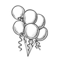 manojo de globos con vector monocromo de cinta rizada