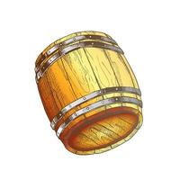Drawn Old Oak Wooden Barrel For Beverage Color Vector