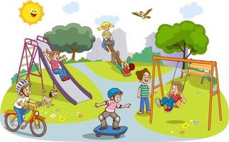 Vector illustration of happy kids playing in playground