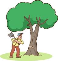 The man who cut the tree and the forest guard who warned him cartoon vector