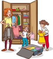 family preparing suitcases for vacation cartoon vector